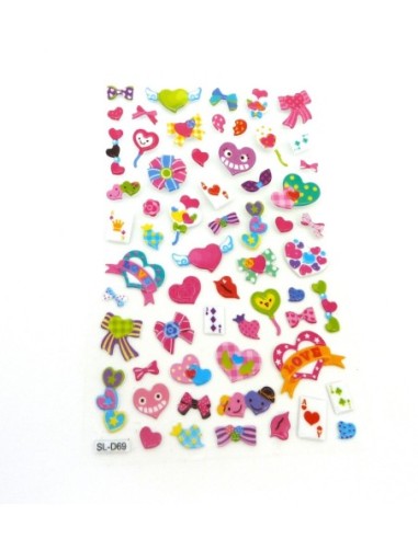 55 Stickers thème love, coeur  taille variable de 9mm à 16mm