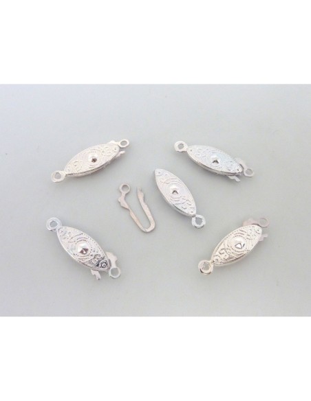 Fermoirs forme navette gravé style filigrane en métal argenté brillant