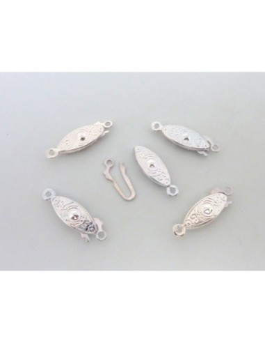 Fermoirs forme navette gravé style filigrane en métal argenté brillant