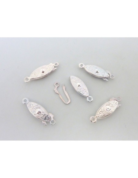 Fermoirs forme navette gravé style filigrane en métal argenté brillant