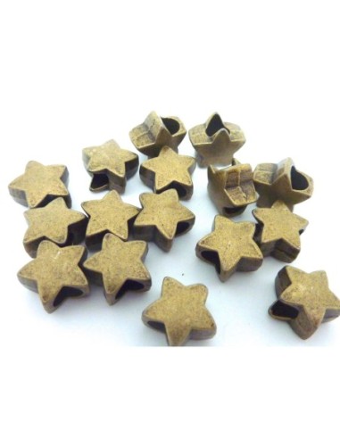 25 Perles étoile 11,5mm en métal de couleur bronze, à gros trou