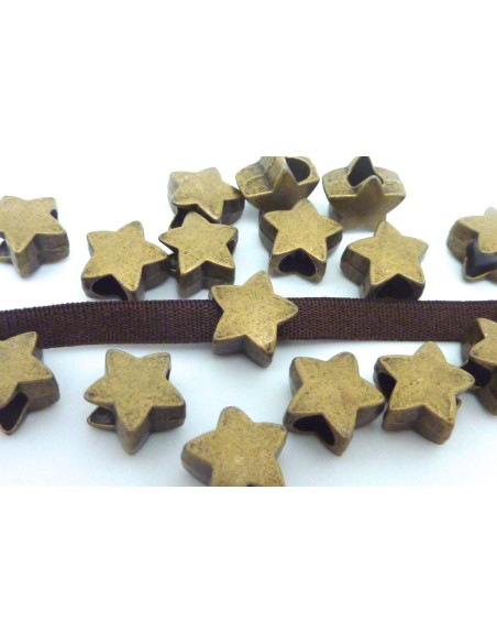 25 Perles étoile 11,5mm en métal de couleur bronze, à gros trou