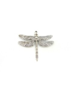 Grand Pendentif libellule 64mm en métal argenté