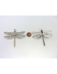 Grand Pendentif libellule 64mm en métal argenté 2