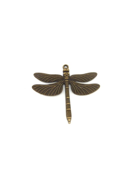 Grand Pendentif libellule 64mm en métal de couleur bronze