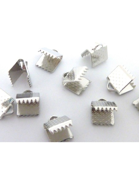 R-20 Embouts griffe serre ruban, lacet, fil cordon 6,1mm en métal argenté gravé de points