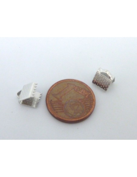 R-20 Embouts griffe serre ruban, lacet, fil cordon 6,1mm en métal argenté gravé de points