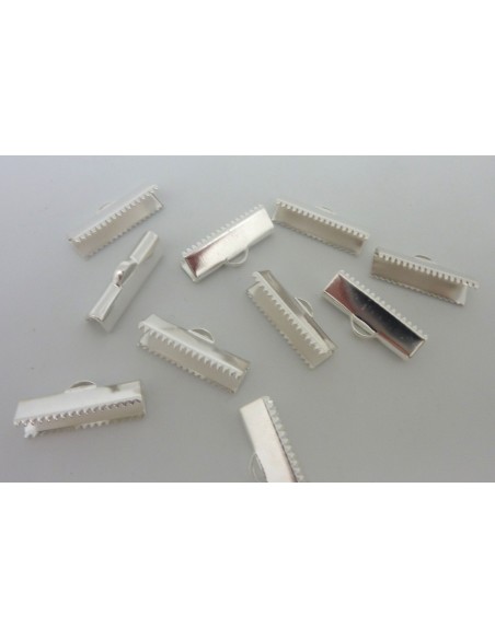 R-10 Embouts griffe serre ruban, lacet, fil cordon 20mm en métal argenté lisse brillant