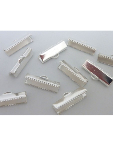 R-10 Embouts griffe serre ruban, lacet, fil cordon 20mm en métal argenté lisse brillant