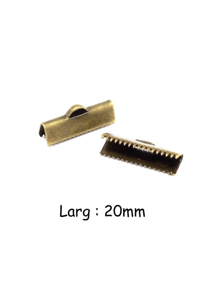 Embout griffe 20mm serre ruban, lacet, fil cordon en métal de couleur bronze lisse