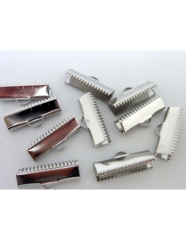 Embout griffe 20mm serre ruban, lacet, fil cordon en métal argenté lisse