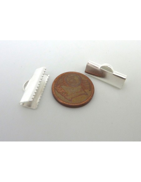 10 Embouts griffe 16mm serre ruban, lacet, fil cordon en métal argenté lisse brillant