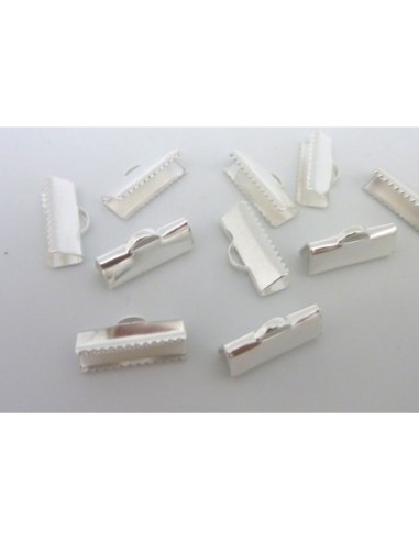 10 Embouts griffe 16mm serre ruban, lacet, fil cordon en métal argenté lisse brillant