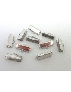 10 Embouts griffe 16mm serre ruban, lacet, fil cordon en métal argenté lisse
