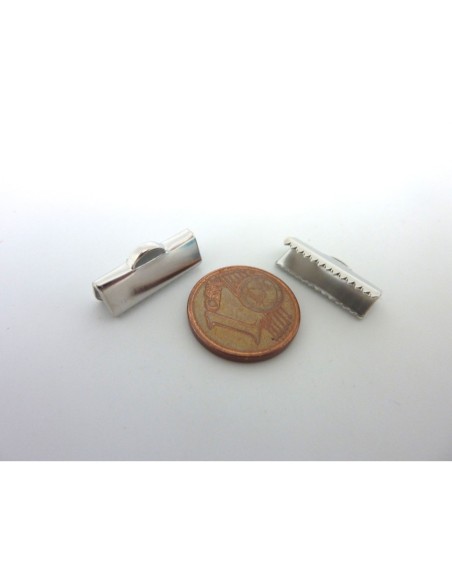 10 Embouts griffe serre ruban, lacet, fil cordon en métal argenté lisse