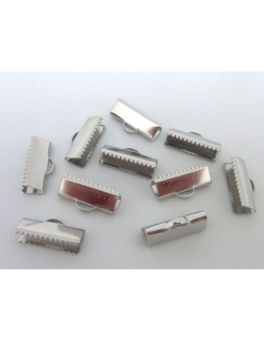 10 Embouts griffe 16mm serre fil cordon en métal argenté lisse
