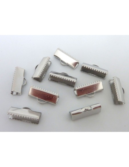 10 Embouts griffe 16mm serre fil cordon en métal argenté lisse