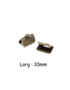 Embout griffe 10mm serre ruban, lacet, fil cordon en métal de couleur bronze lisse
