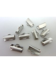 Embout griffe 13mm serre ruban, lacet, fil cordon en métal argenté lisse