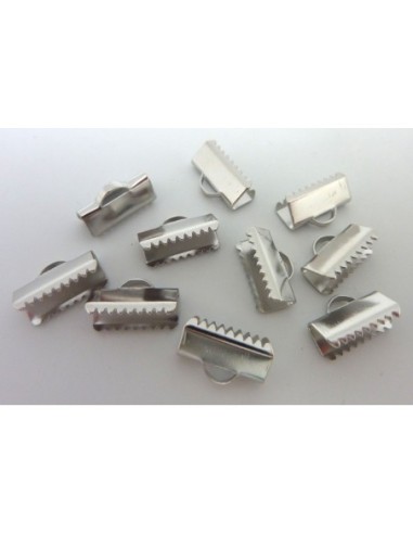 Embout griffe 13mm serre ruban, lacet, fil cordon en métal argenté lisse