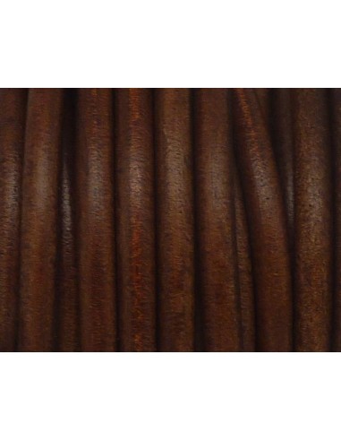 20cm de Cordon cuir rond 6,4mm de couleur marron châtaigne