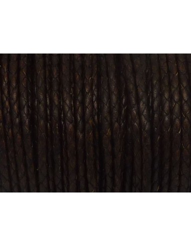 R-1m de Cordon cuir rond tressé 2,8mm de couleur marron foncé