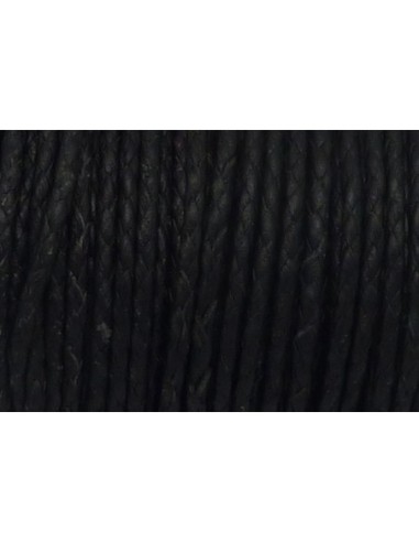 R-1m de Cordon cuir rond tressé 2,5mm de couleur noir mat
