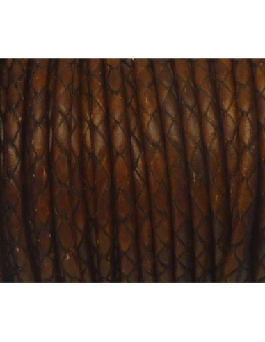 R-20cm de Cordon cuir rond tressé 4,5mm de couleur marron châtaigne