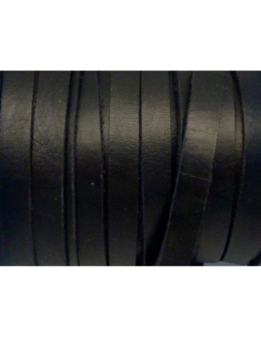 R-20cm Cuir plat largeur 7mm de couleur noir - CUIR VERITABLE