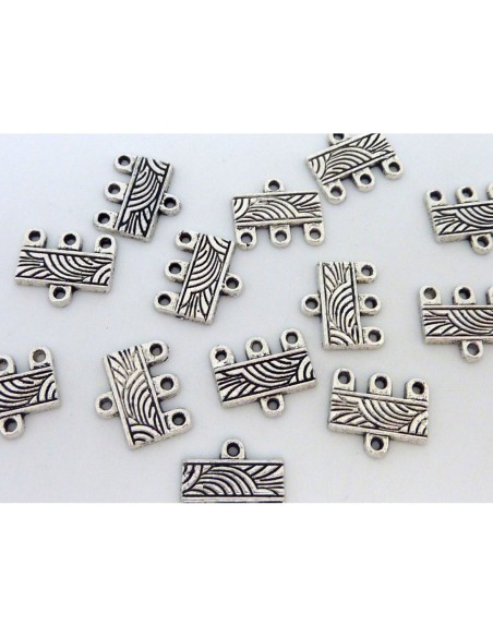 R-30 Embouts multi rangs ouvragé 3 fils 12mm pour cordon, fil en métal argenté