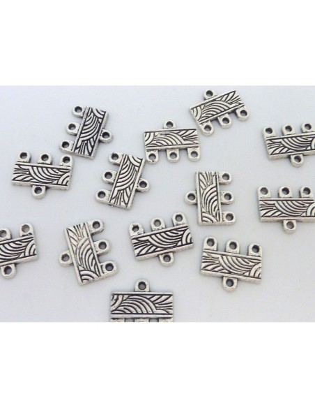 R-30 Embouts multi rangs ouvragé 3 fils 12mm pour cordon, fil en métal argenté