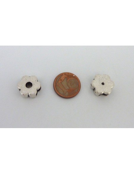 DRe-20 Perles passant fleur pour lanière de 10mm en métal argenté