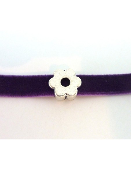 DRe-20 Perles passant fleur pour lanière de 10mm en métal argenté
