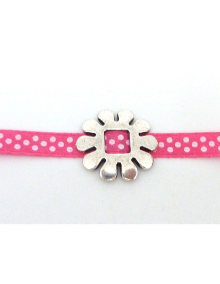 5 Perles passant boucle fleur 20mm en métal argenté