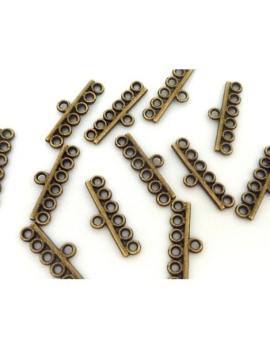 6 Embouts multi rangs 6 fils 23,4mm pour cordon, fil, cuir en métal de couleur bronze