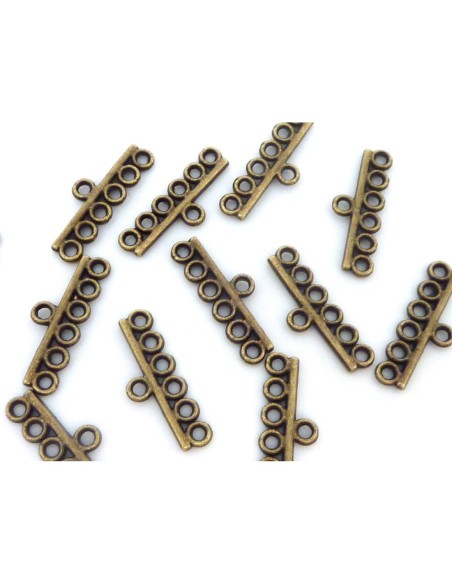 6 Embouts multi rangs 6 fils 23,4mm pour cordon, fil, cuir en métal de couleur bronze