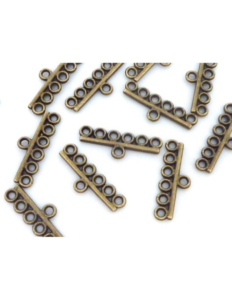 6 Embouts multi rangs 6 fils 23,4mm pour cordon, fil, cuir en métal de couleur bronze