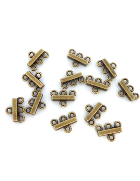 R-30 Embouts multi rangs 3 trous 13,6mm pour cordon, fil en métal de couleur bronze