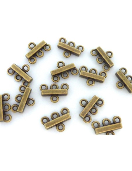 R-30 Embouts multi rangs 3 trous 13,6mm pour cordon, fil en métal de couleur bronze