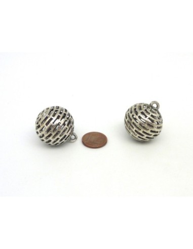 R-Pendentif boule filigrane et motif strie avec...