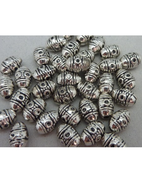 20 Perles connecteur 5,9mm tube, olive gravé de rond en métal argenté