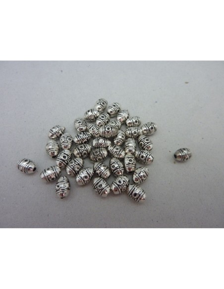 20 Perles connecteur 5,9mm tube, olive gravé de rond en métal argenté