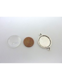 Support cabochon connecteur 32,2mm rond en métal argenté  + cabochon rond en verre 20mm 2