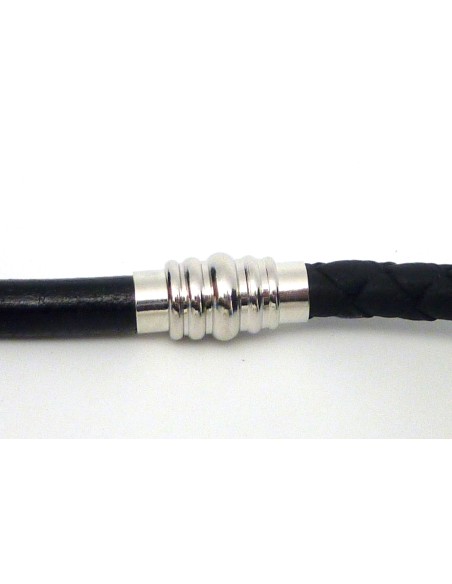 Fermoir aimanté tube cylindrique strié pour cordon de 5,5mm en métal argenté