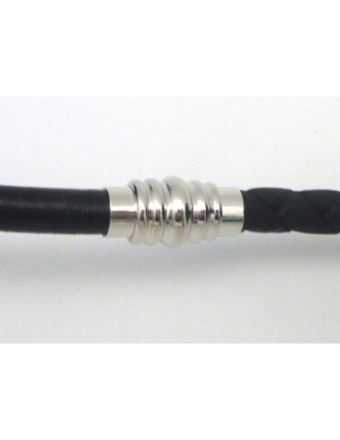 Fermoir aimanté tube cylindrique strié pour cordon de 5,5mm en métal argenté