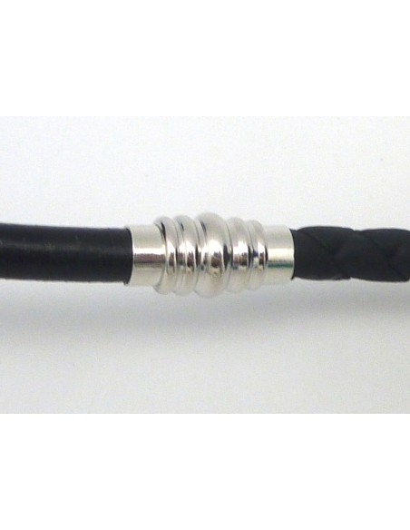 Fermoir aimanté tube cylindrique strié pour cordon de 5,5mm en métal argenté