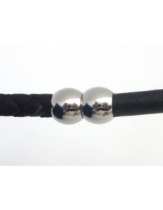 Fermoir aimanté rond 2 boules en métal argenté pour cordon de 6mm