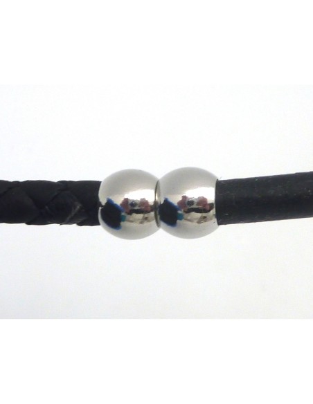 Fermoir aimanté rond 2 boules en métal argenté pour cordon de 6mm