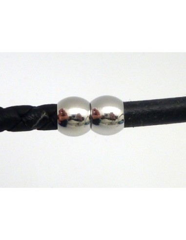 Fermoir aimanté rond 2 boules en métal argenté pour cordon de 6mm