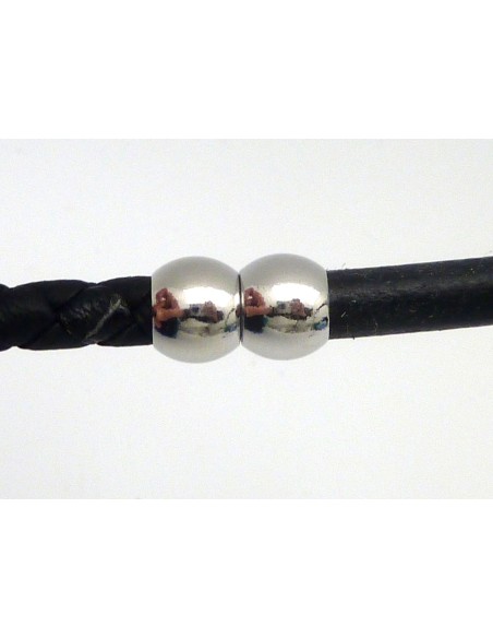 Fermoir aimanté rond 2 boules en métal argenté pour cordon de 6mm